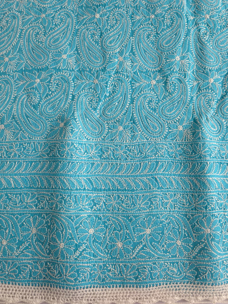 Image of Firozi blue cotton full set with fine chikankari handwork only