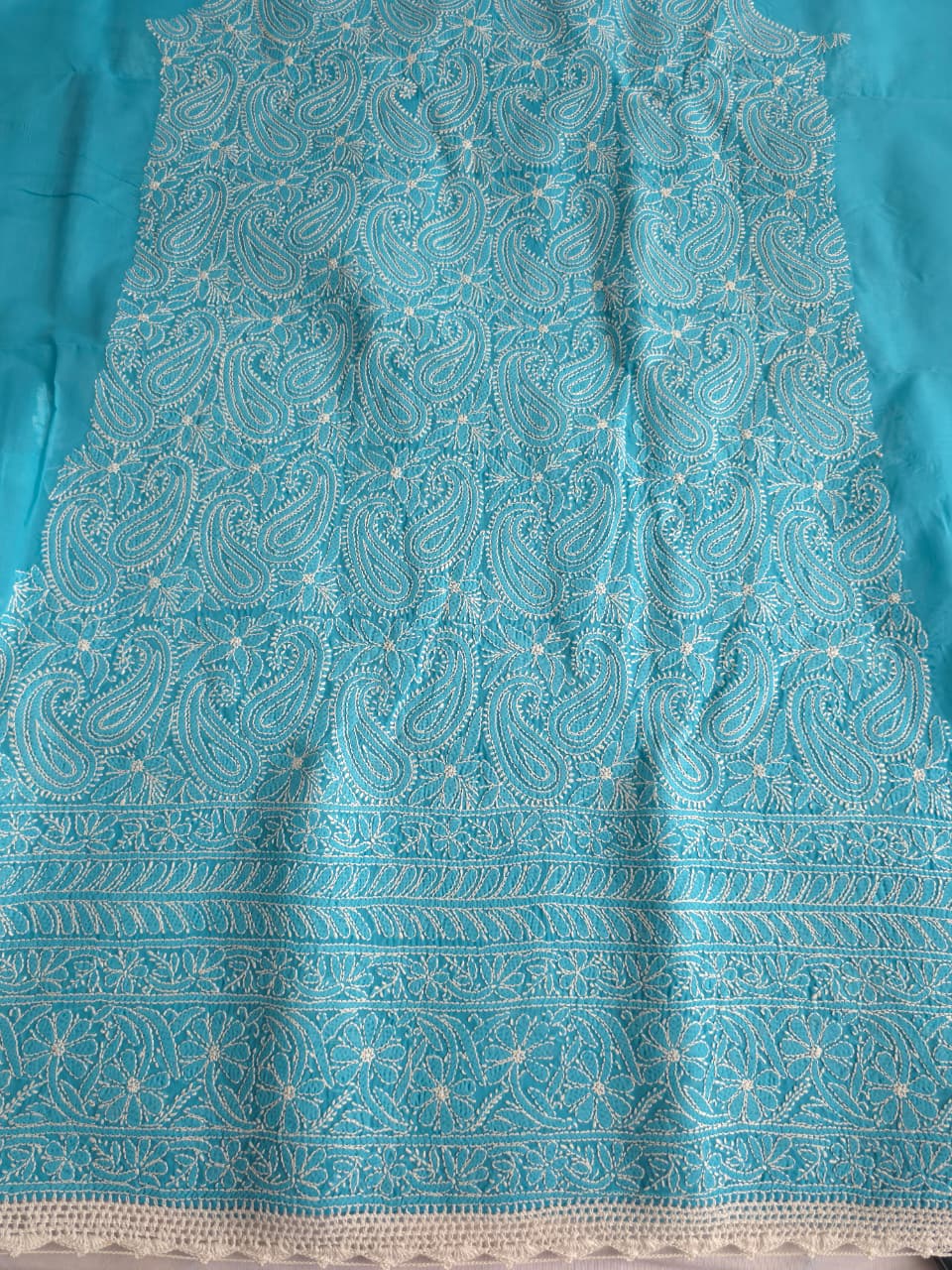 Firozi blue cotton full set with fine chikankari handwork only
