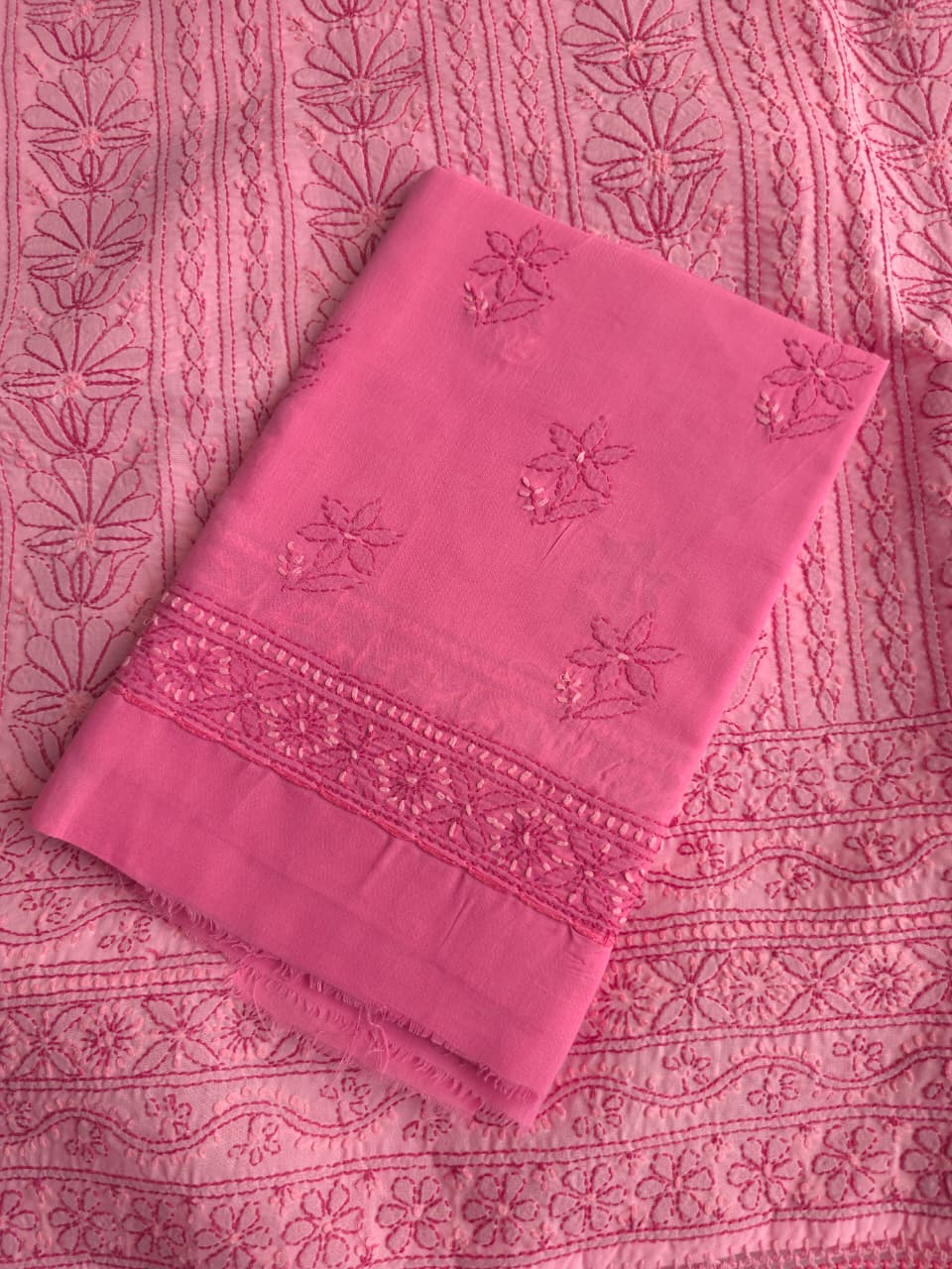 Light dark pink combination full set with fine chikankari