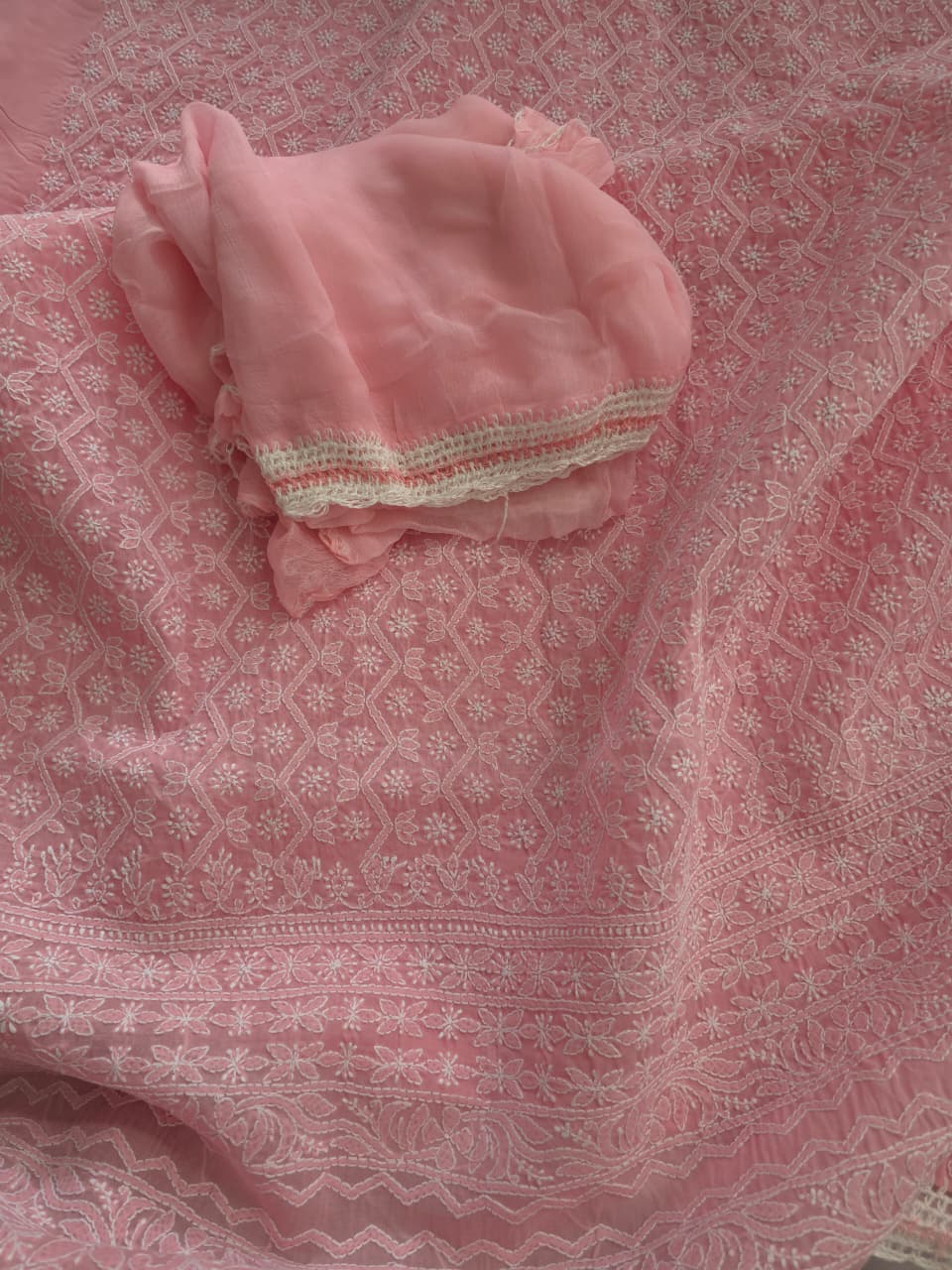 Rose pink Cotton Suit with intricate handwork