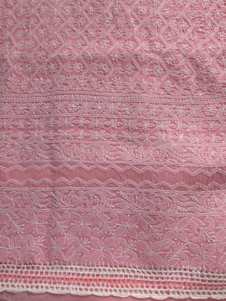Image of Rose pink Cotton Suit with intricate handwork