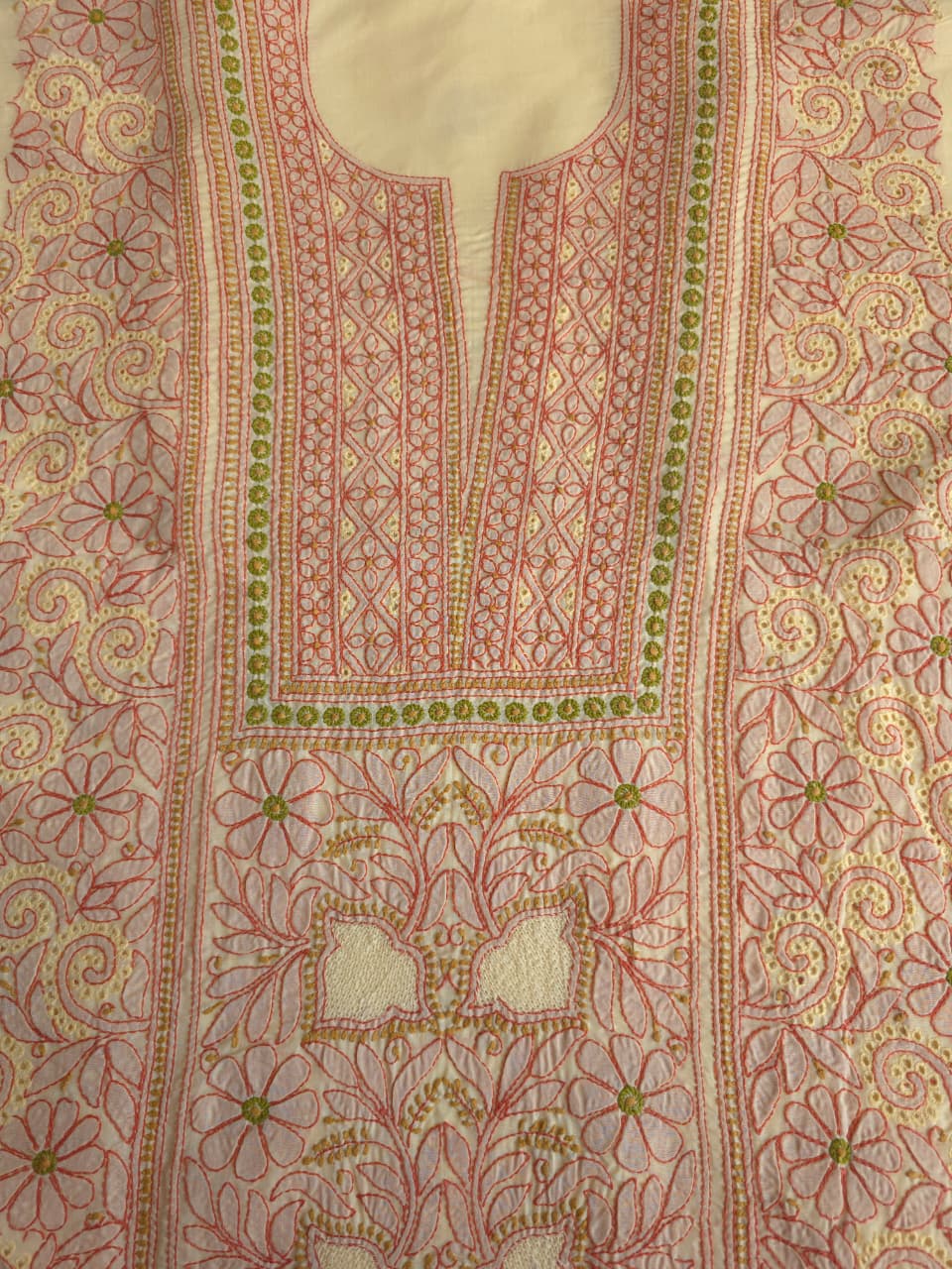 Beigish yellow Cotton premium suit with fine contrast chikankari and Jaaliwork