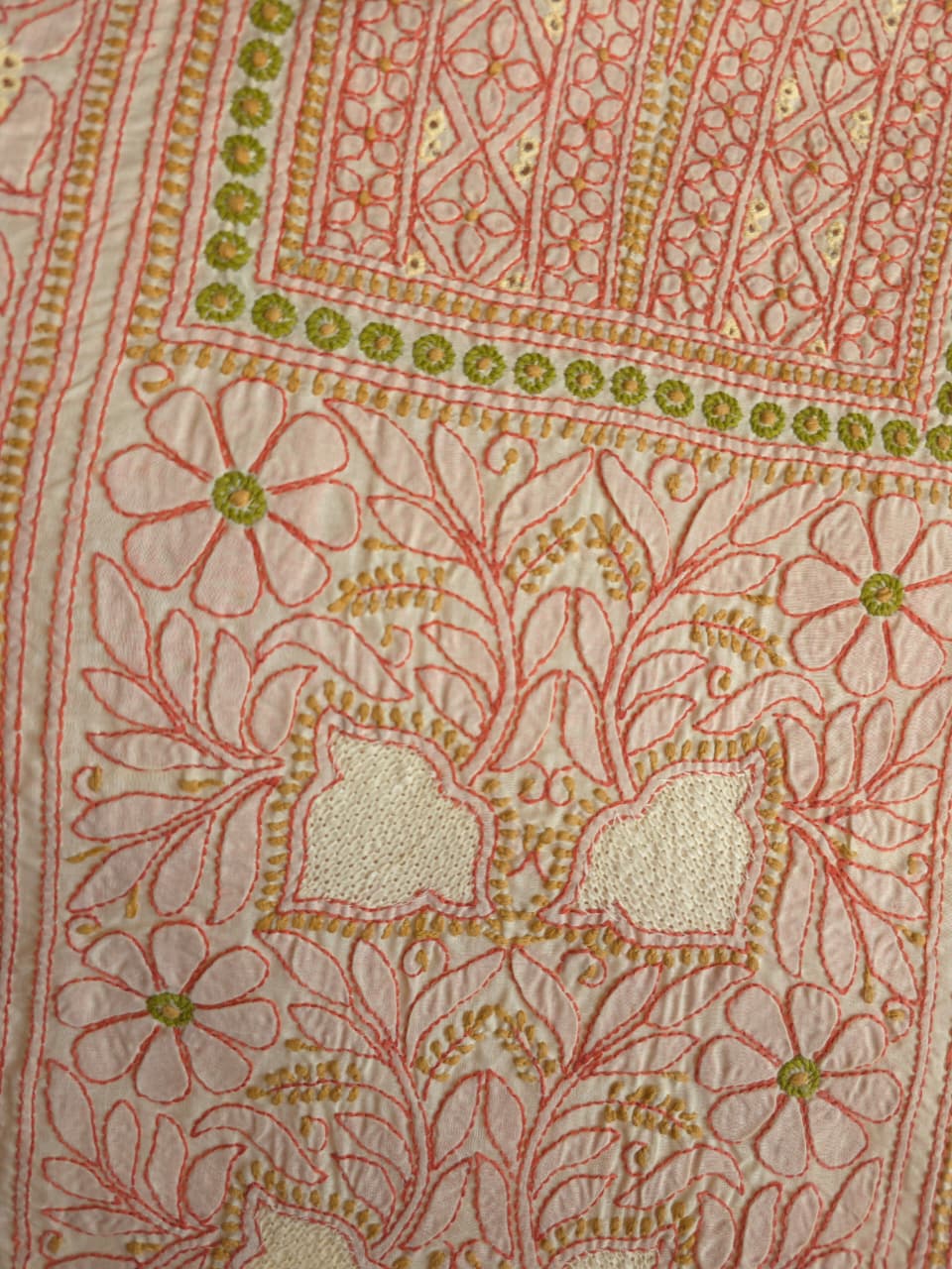 Beigish yellow Cotton premium suit with fine contrast chikankari and Jaaliwork