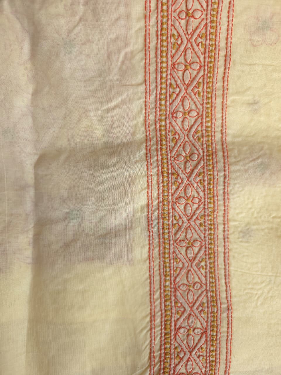 Beigish yellow Cotton premium suit with fine contrast chikankari and Jaaliwork