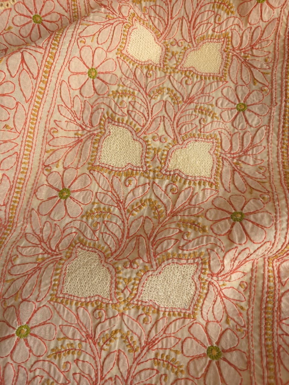 Beigish yellow Cotton premium suit with fine contrast chikankari and Jaaliwork