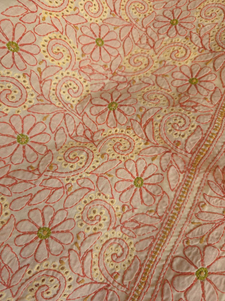Beigish yellow Cotton premium suit with fine contrast chikankari and Jaaliwork