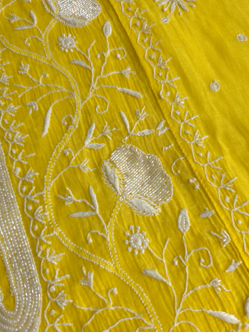 Bright Yellow Mul chanderi semistiched kurta dupatta with finest handwork and embellishments