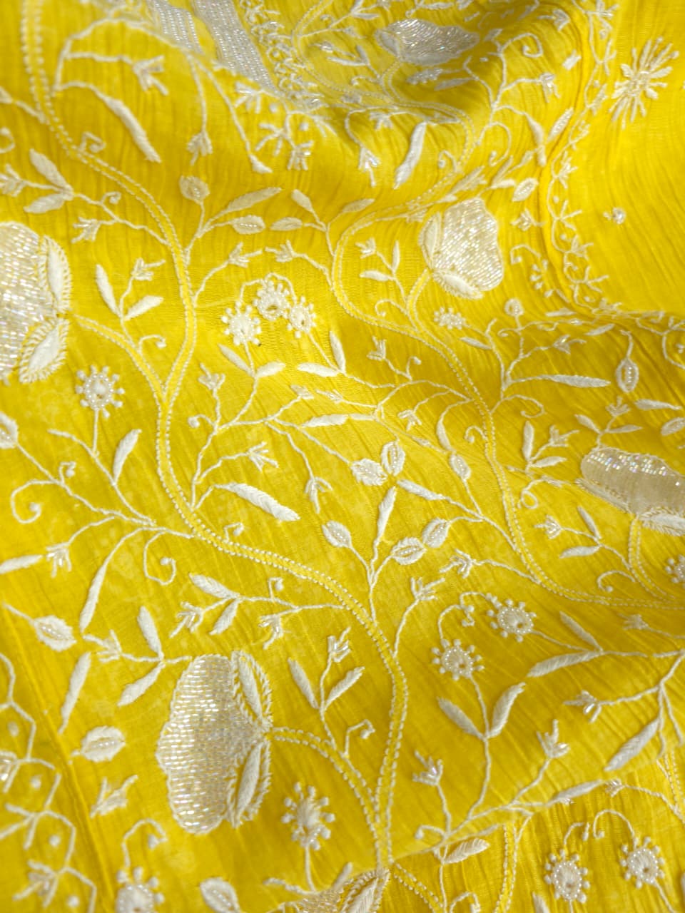 Bright Yellow Mul chanderi semistiched kurta dupatta with finest handwork and embellishments