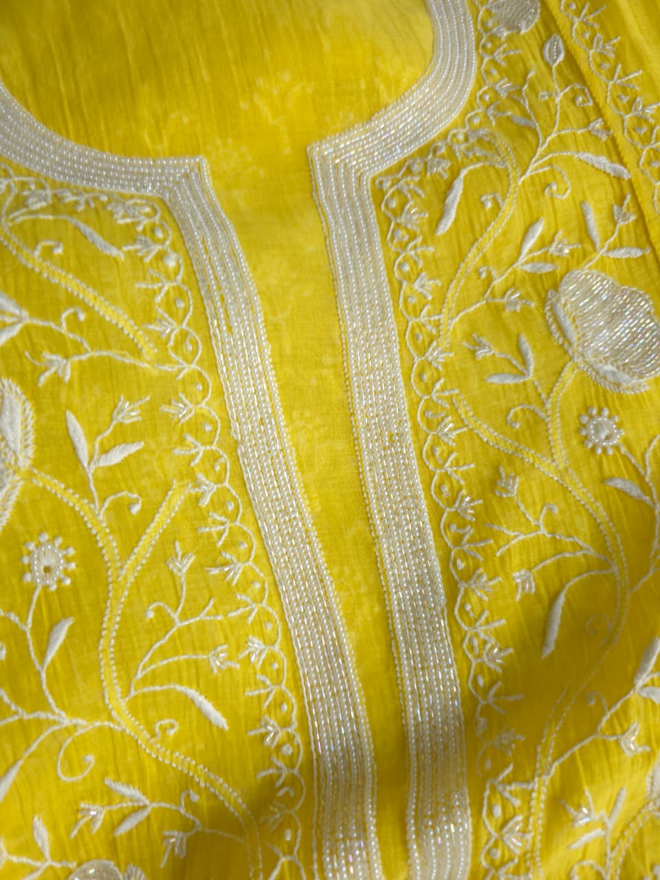 Bright Yellow Mul chanderi semistiched kurta dupatta with finest handwork and embellishments
