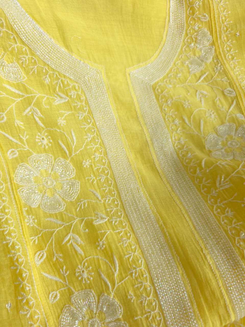 Bright Lemon Yellow Mul chanderi Semistitched Kurta dupatta set with handwork
