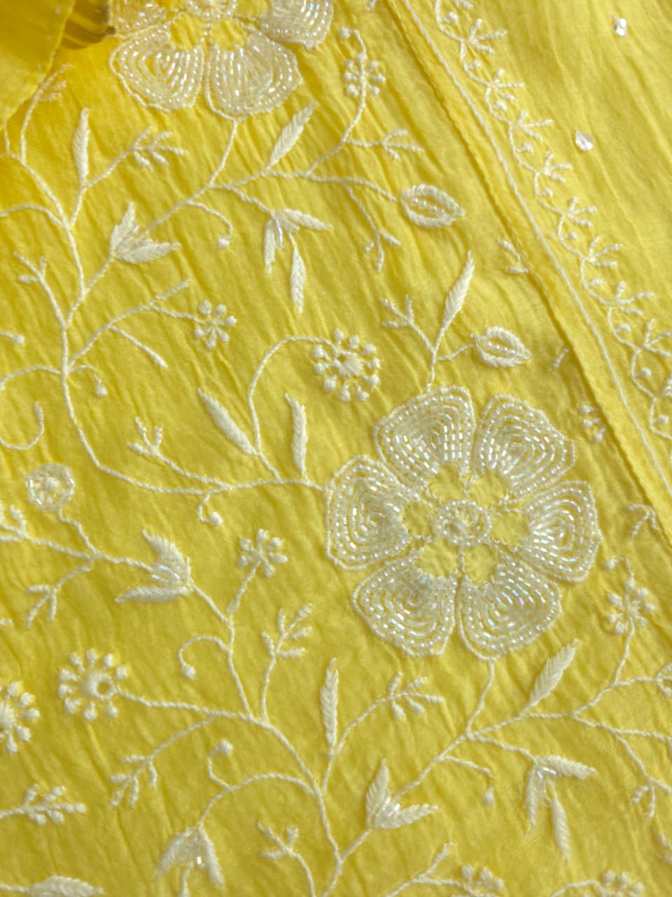 Bright Lemon Yellow Mul chanderi Semistitched Kurta dupatta set with handwork