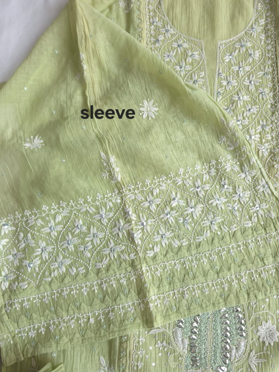 Pista Green Semistitched Mul chanderi kurta dupatta with Butterfly motifs