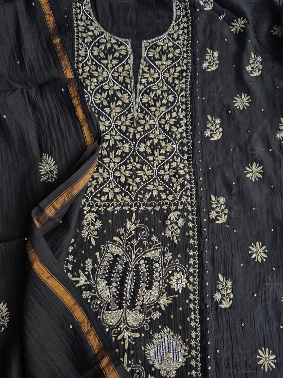 Semistitched Mul chanderi kurta dupatta with Butterfly motifs