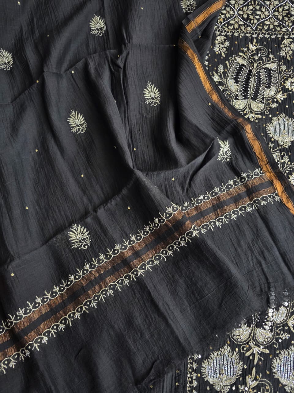 Semistitched Mul chanderi kurta dupatta with Butterfly motifs