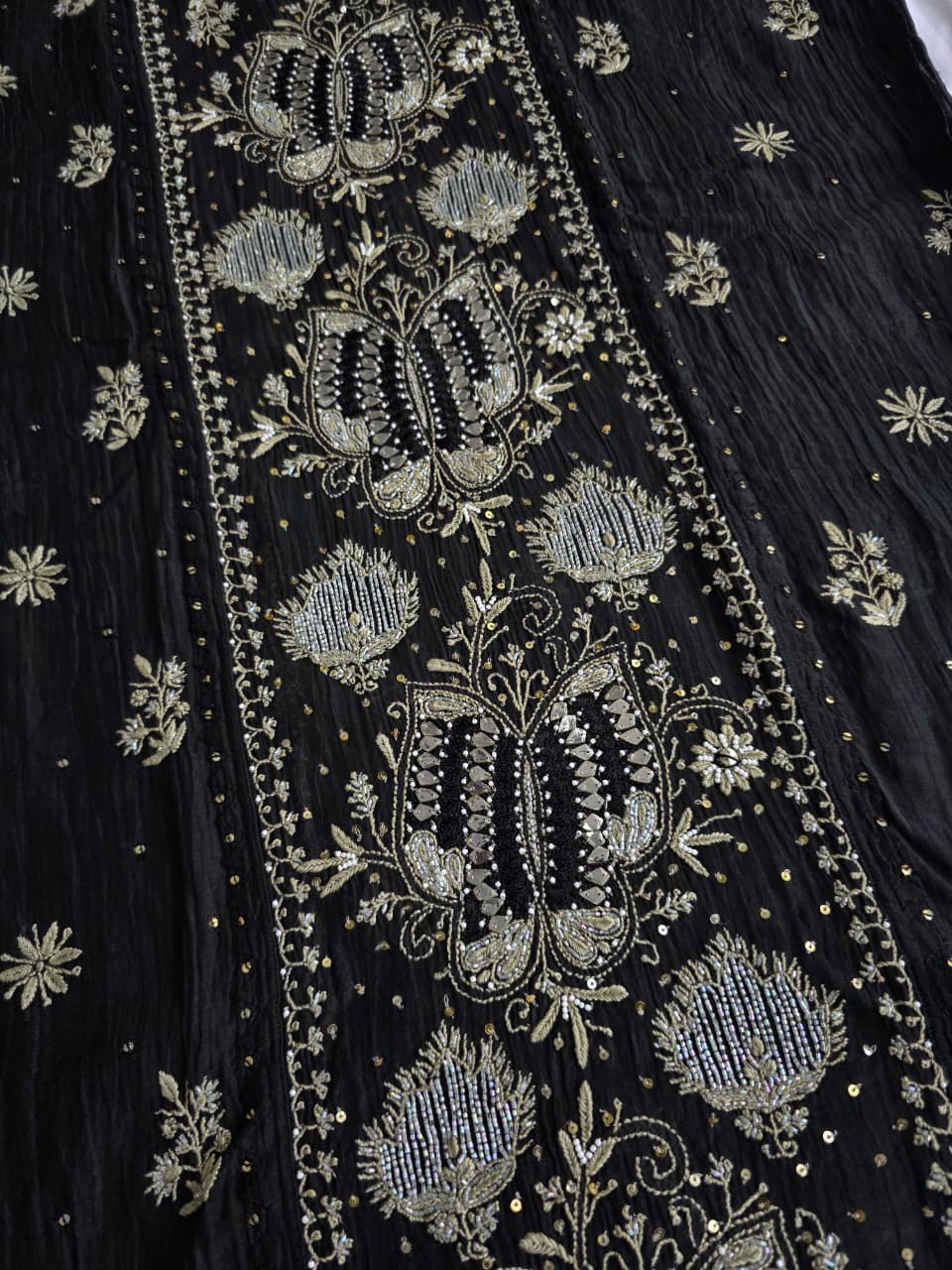 Semistitched Mul chanderi kurta dupatta with Butterfly motifs