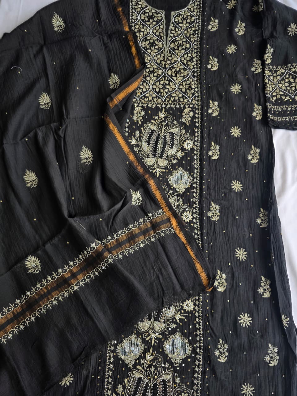 Semistitched Mul chanderi kurta dupatta with Butterfly motifs