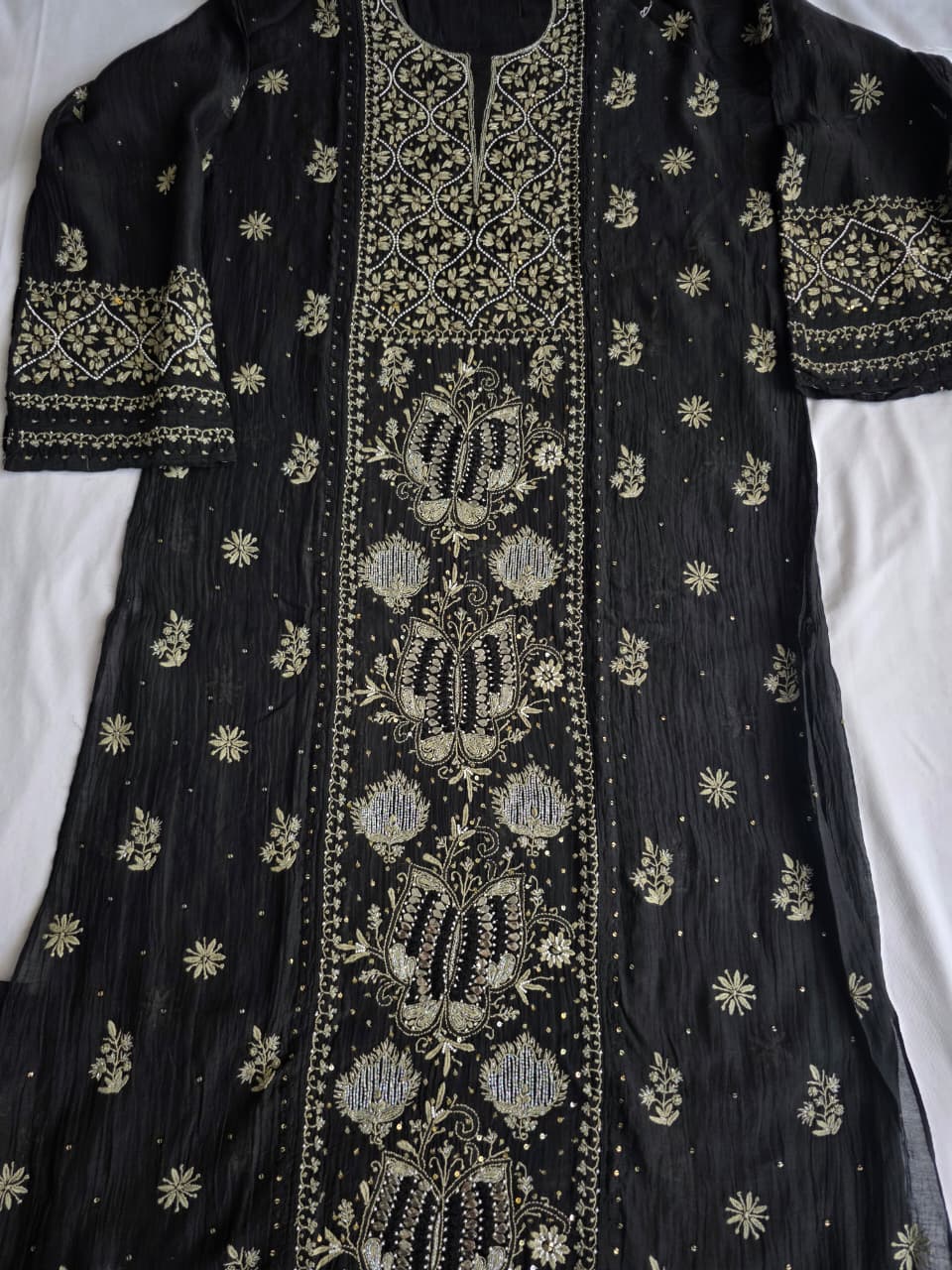 Semistitched Mul chanderi kurta dupatta with Butterfly motifs