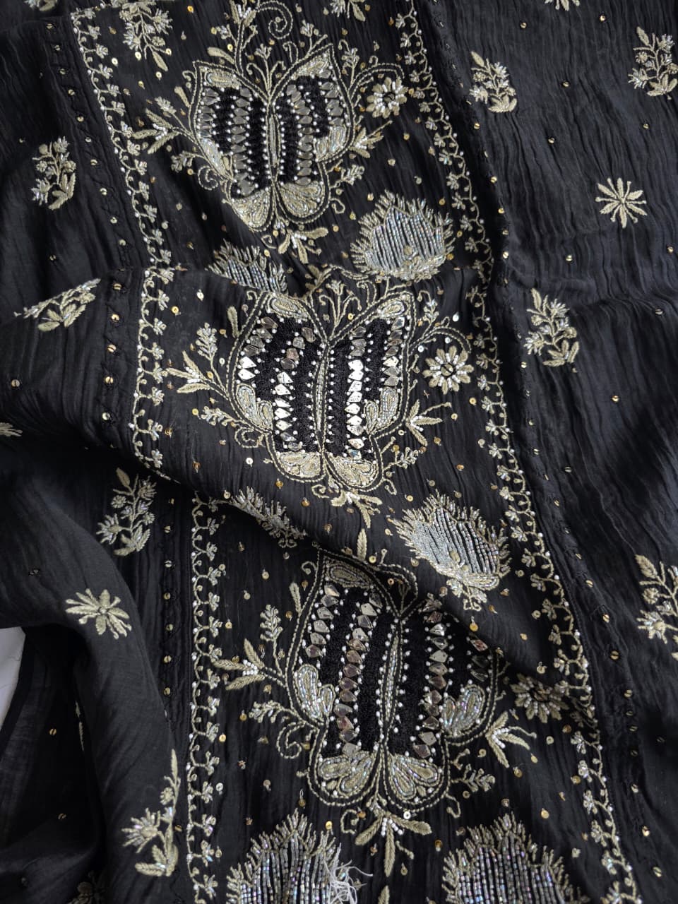 Semistitched Mul chanderi kurta dupatta with Butterfly motifs