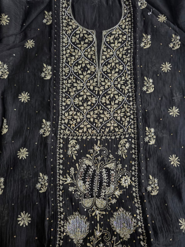 Image of Semistitched Mul chanderi kurta dupatta with Butterfly motifs