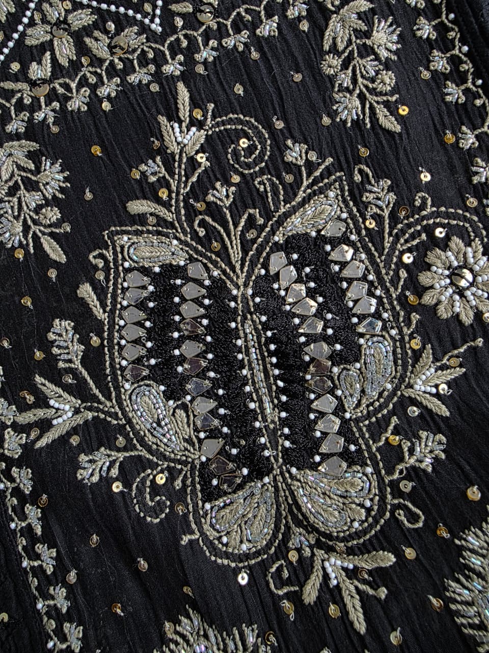 Semistitched Mul chanderi kurta dupatta with Butterfly motifs