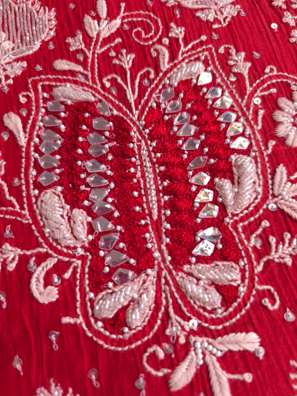 Deep Blood Red Semistitched Mul chanderi kurta dupatta with Butterfly motifs