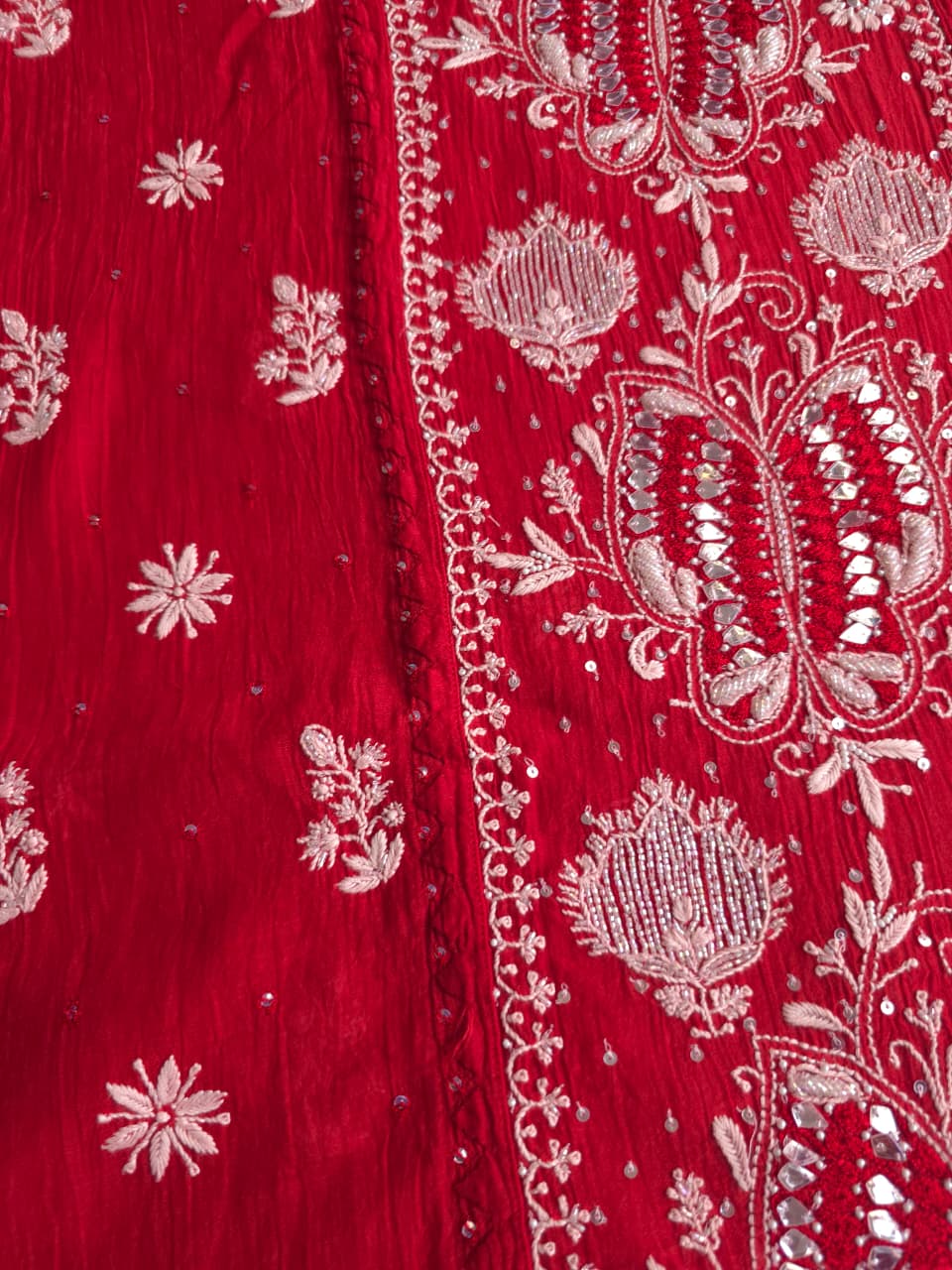 Deep Blood Red Semistitched Mul chanderi kurta dupatta with Butterfly motifs