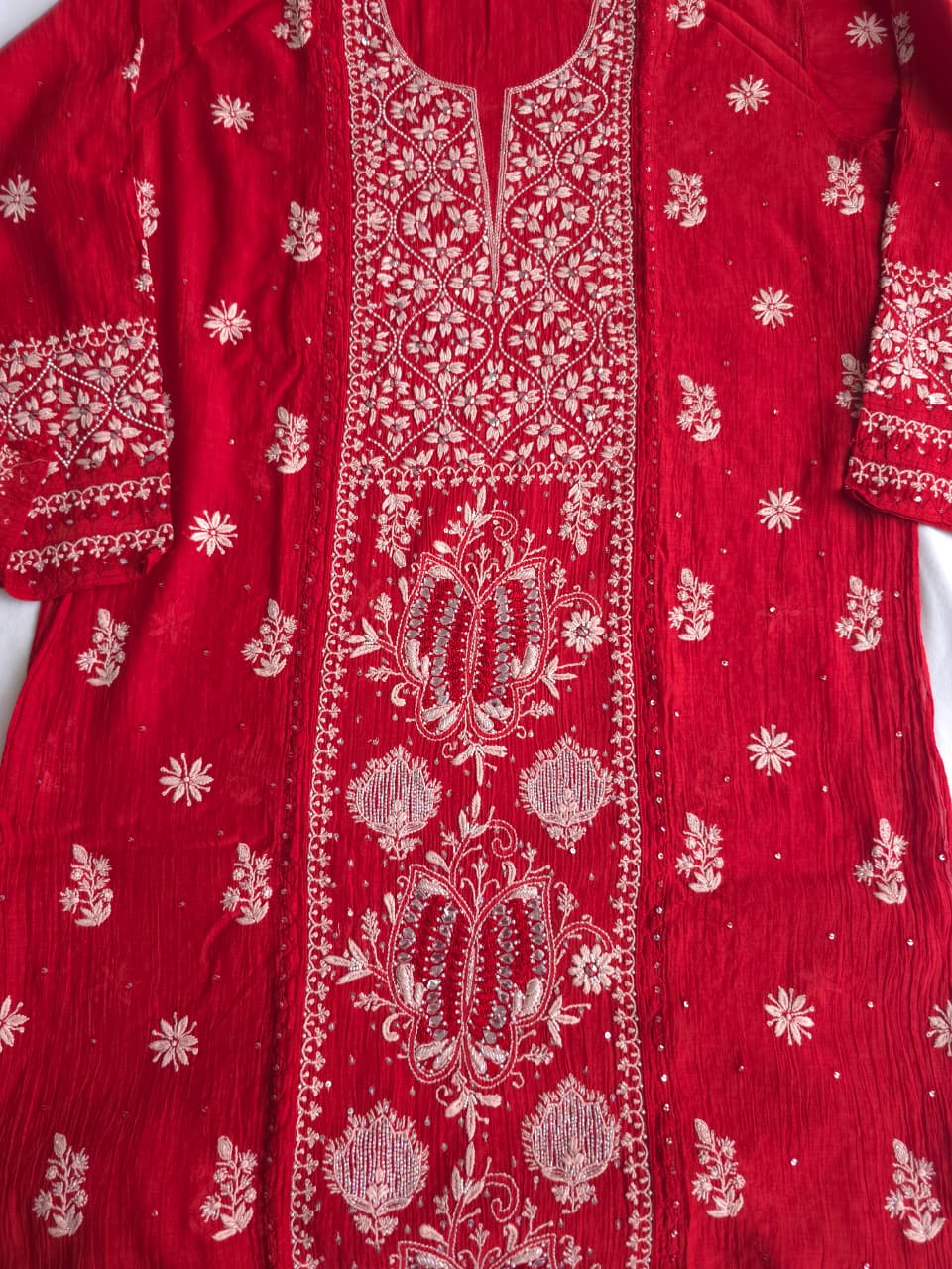 Deep Blood Red Semistitched Mul chanderi kurta dupatta with Butterfly motifs