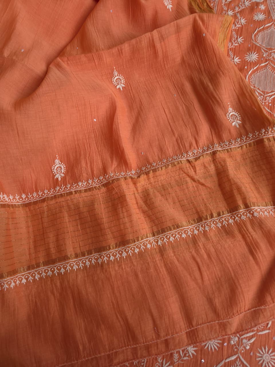 Malmal Chanderi semistitched Kurta dupatta set with jaalwork and heavy embellishment