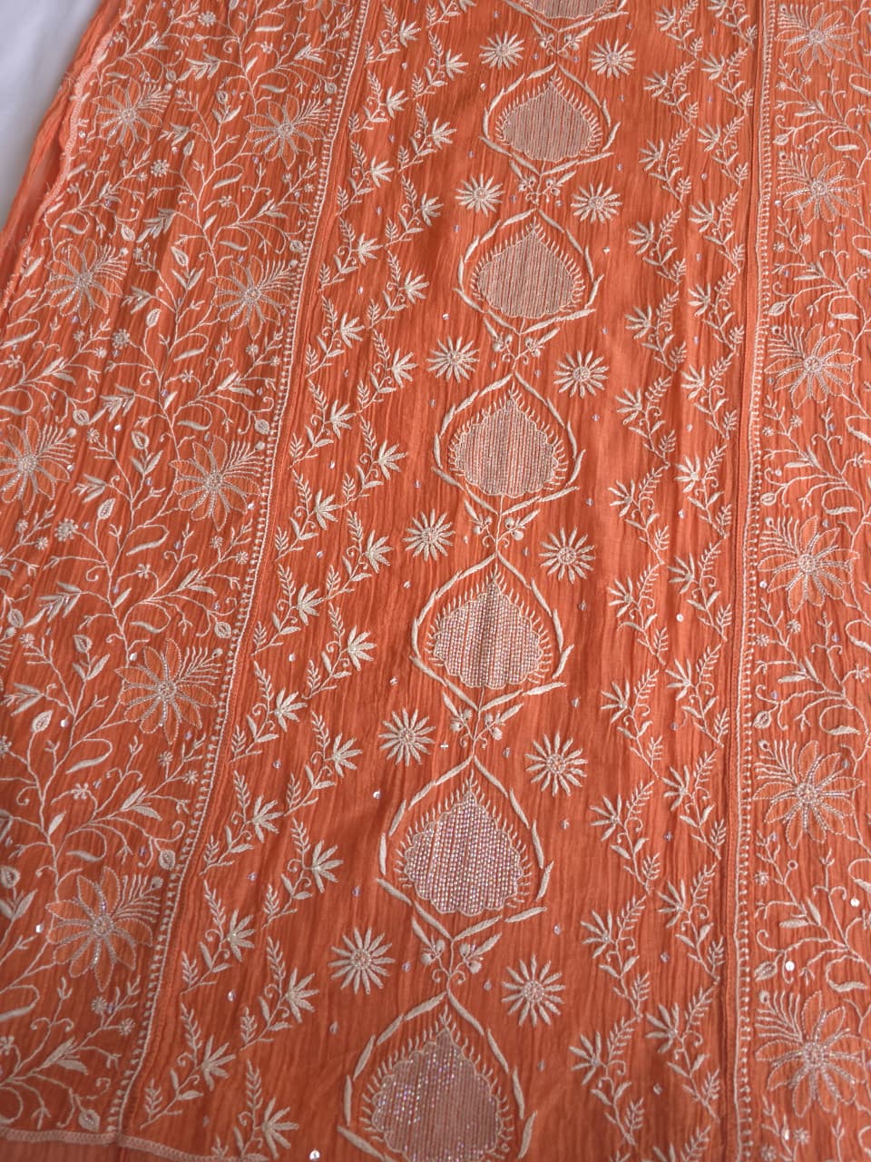 Malmal Chanderi semistitched Kurta dupatta set with jaalwork and heavy embellishment