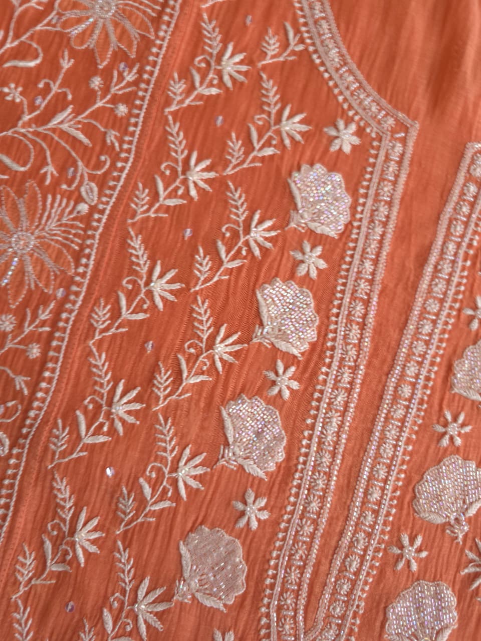 Malmal Chanderi semistitched Kurta dupatta set with jaalwork and heavy embellishment