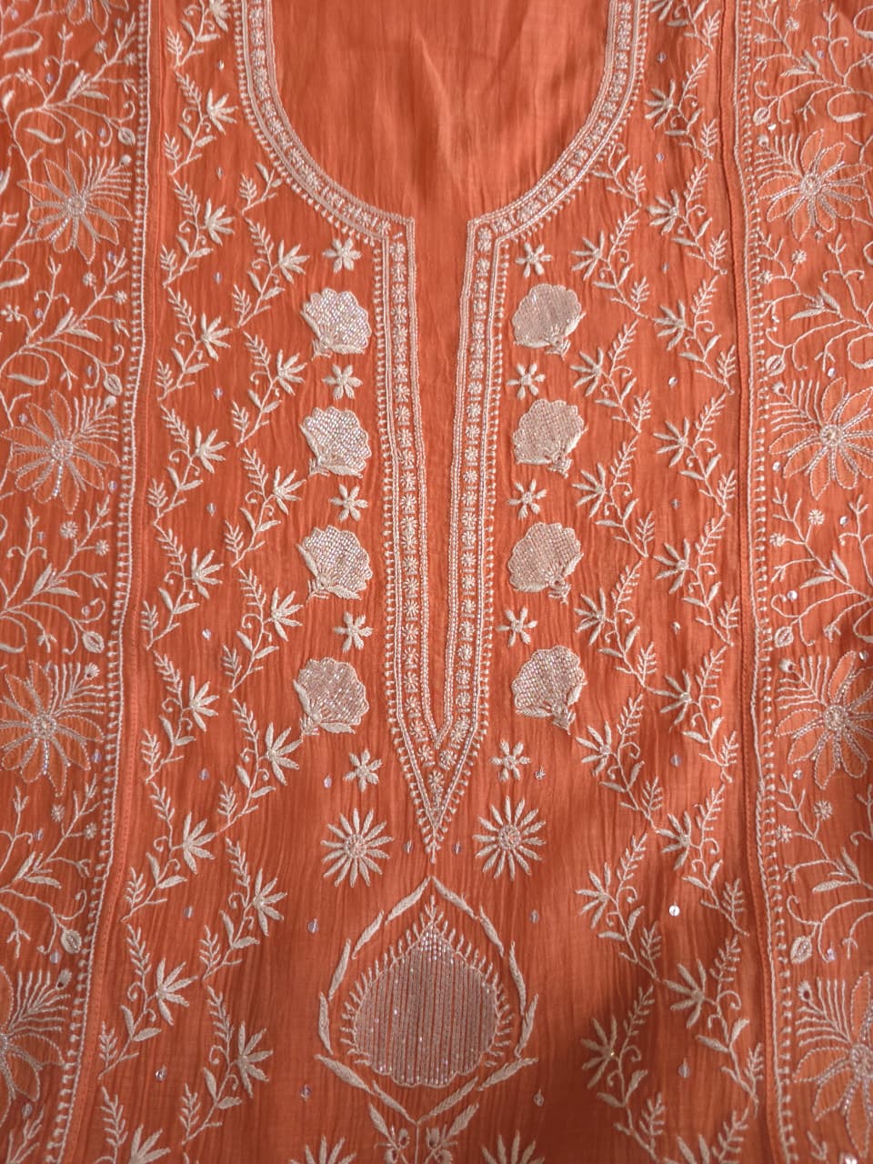 Malmal Chanderi semistitched Kurta dupatta set with jaalwork and heavy embellishment