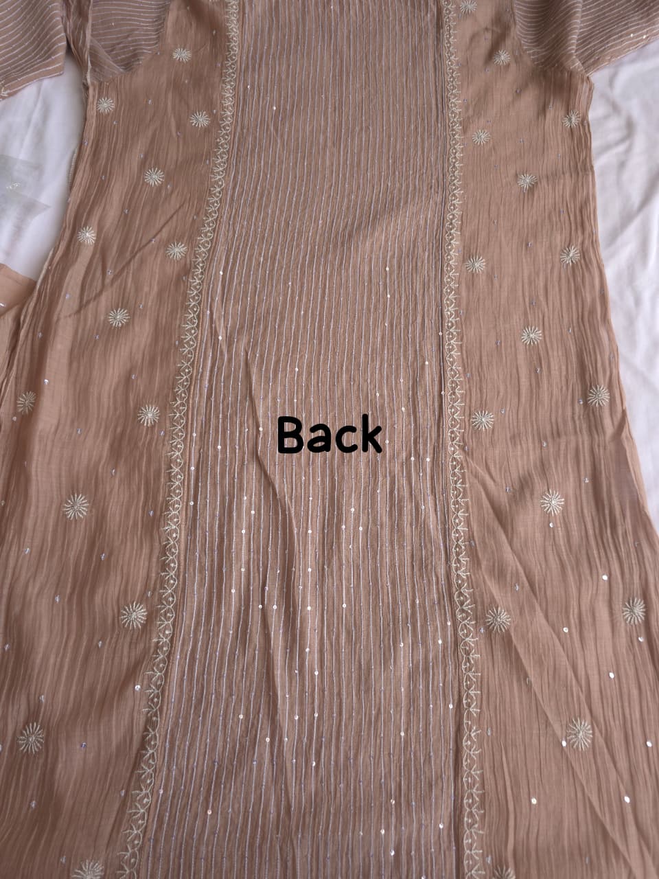 Light Brown Semistitched kurta dupatta with finesh handwork and embellishments