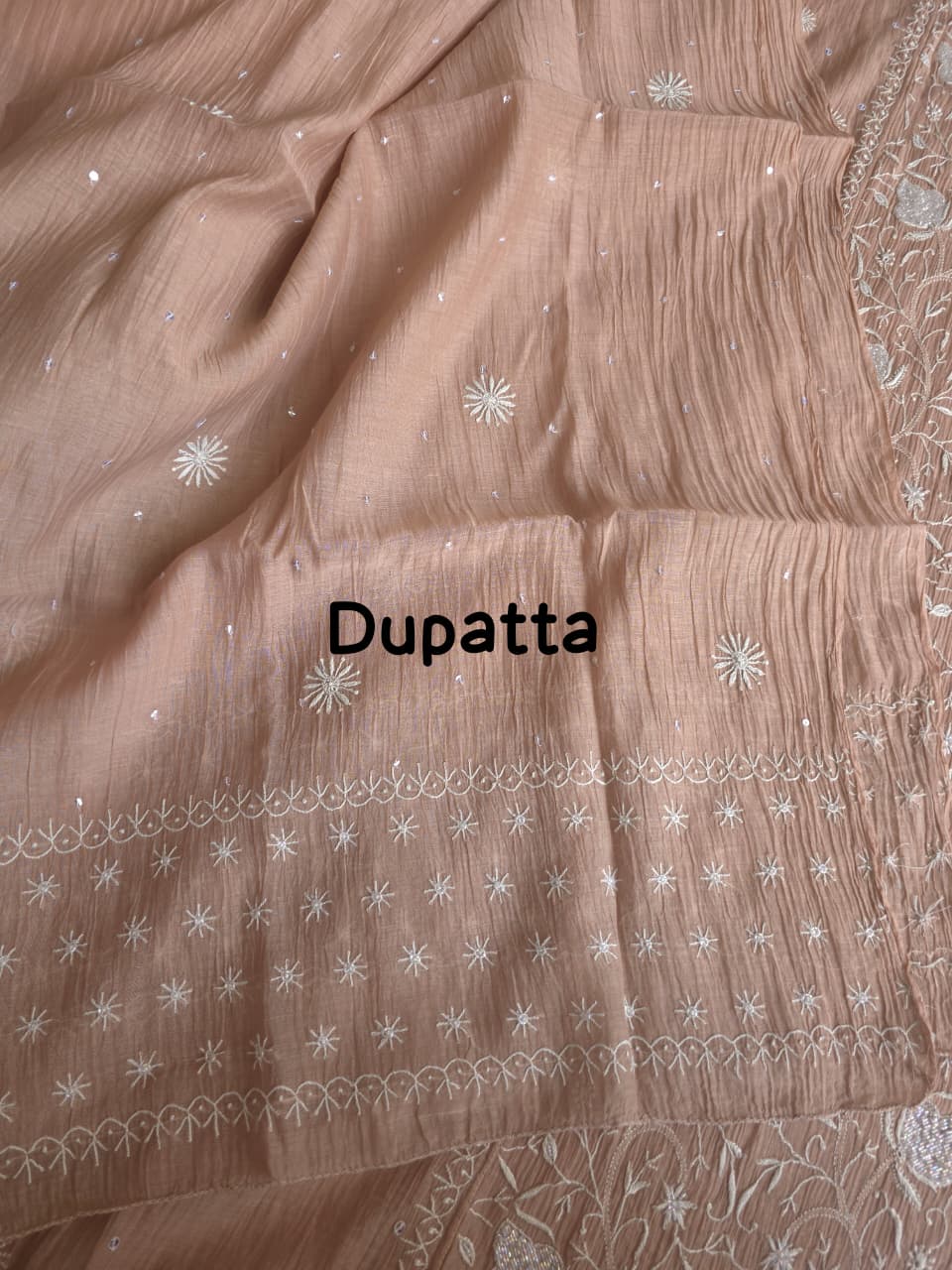 Light Brown Semistitched kurta dupatta with finesh handwork and embellishments