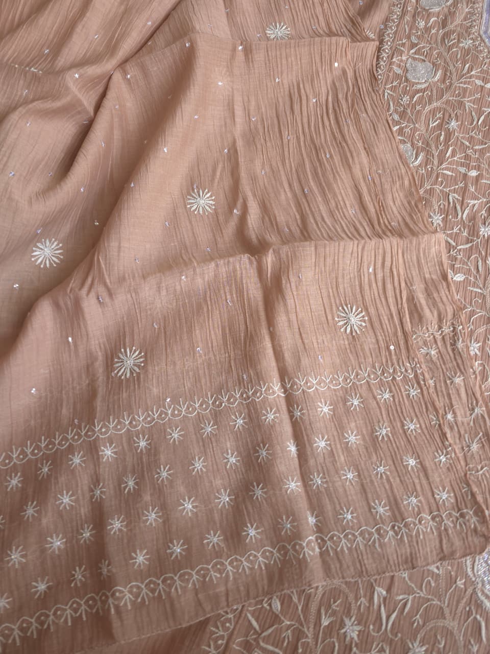 Light Brown Semistitched kurta dupatta with finesh handwork and embellishments