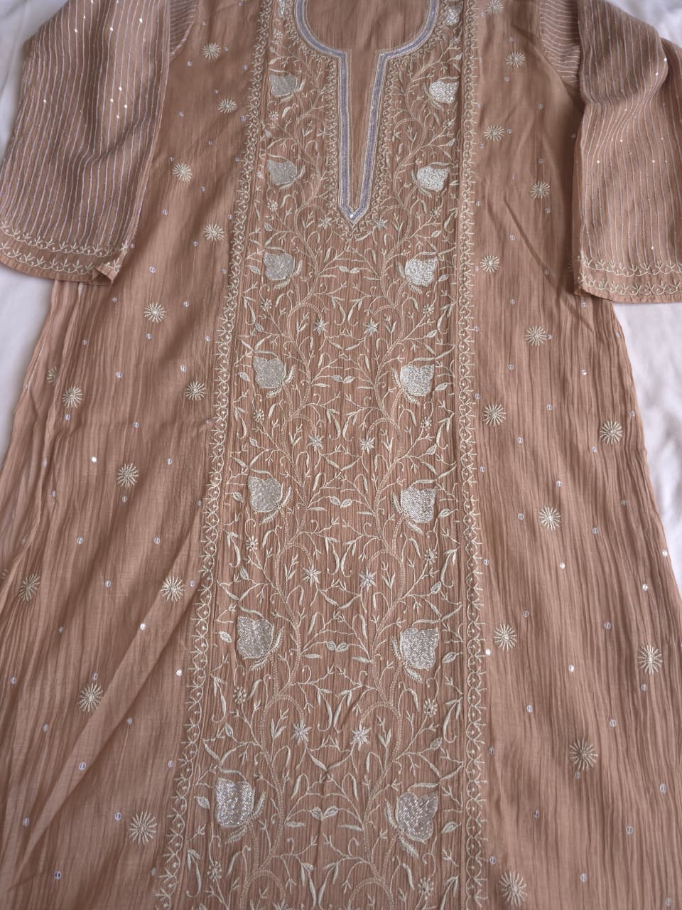Light Brown Semistitched kurta dupatta with finesh handwork and embellishments