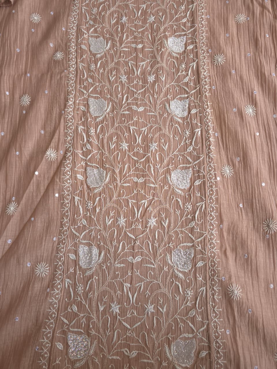 Light Brown Semistitched kurta dupatta with finesh handwork and embellishments