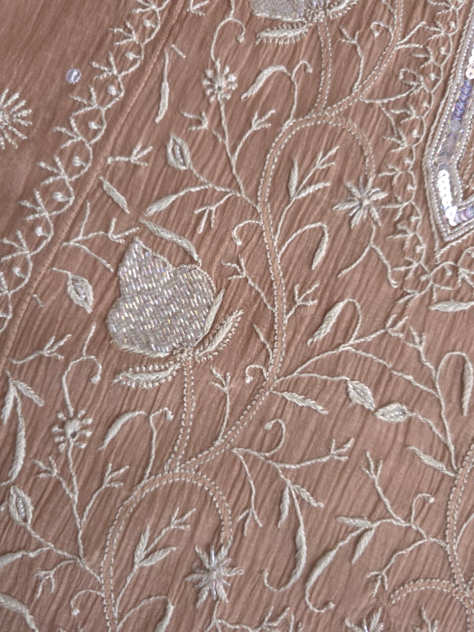 Light Brown Semistitched kurta dupatta with finesh handwork and embellishments