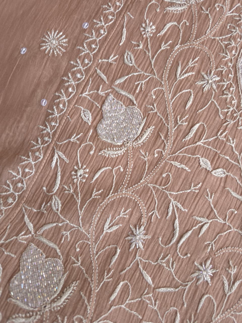 Light Brown Semistitched kurta dupatta with finesh handwork and embellishments