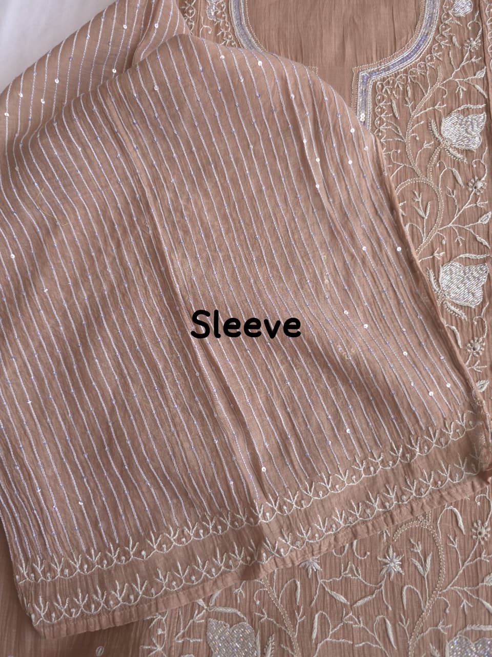 Light Brown Semistitched kurta dupatta with finesh handwork and embellishments