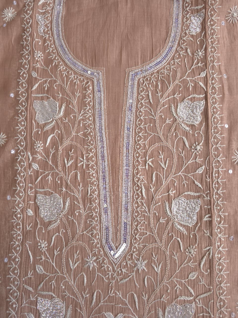 Light Brown Semistitched kurta dupatta with finesh handwork and embellishments