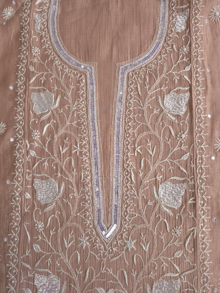 Image of Light Brown Semistitched kurta dupatta with finesh handwork and embellishments