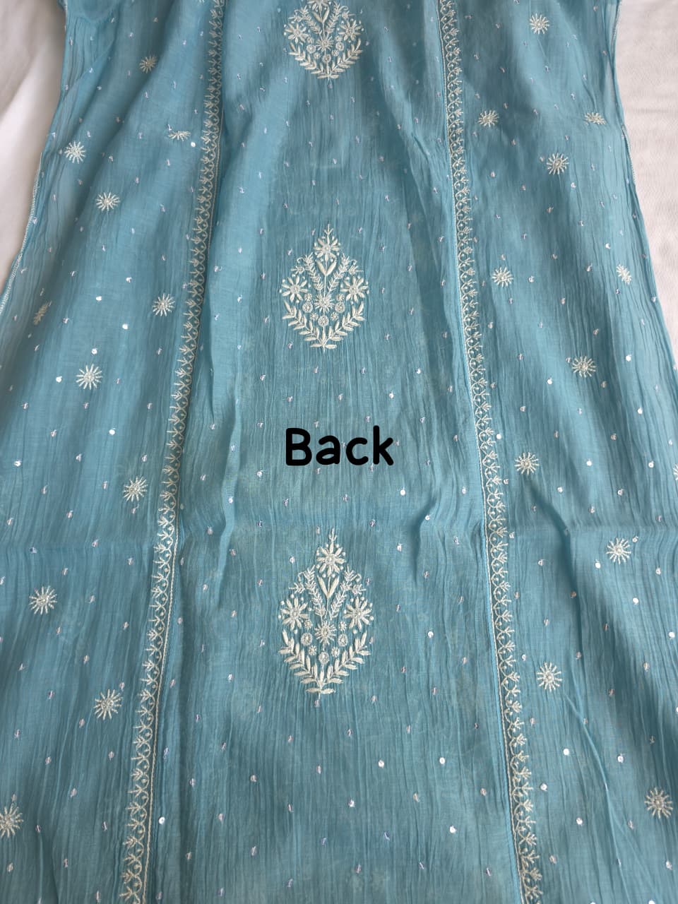 Piegon Blue Mal chanderi Semistitched kurta dupatta set with exquisite chikankari