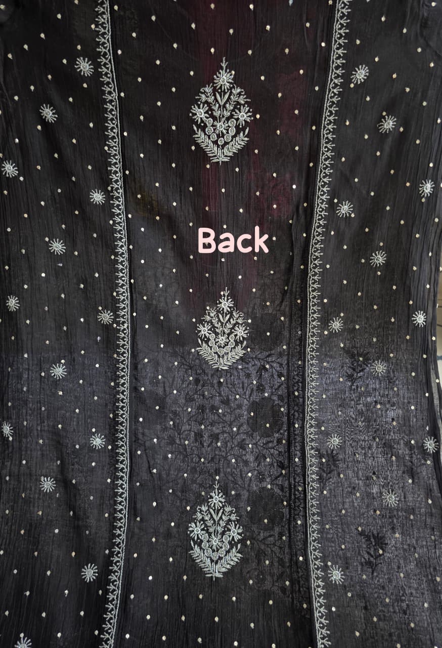 Black Mal chanderi semistitched kurta dupatta with exquisite chikankari