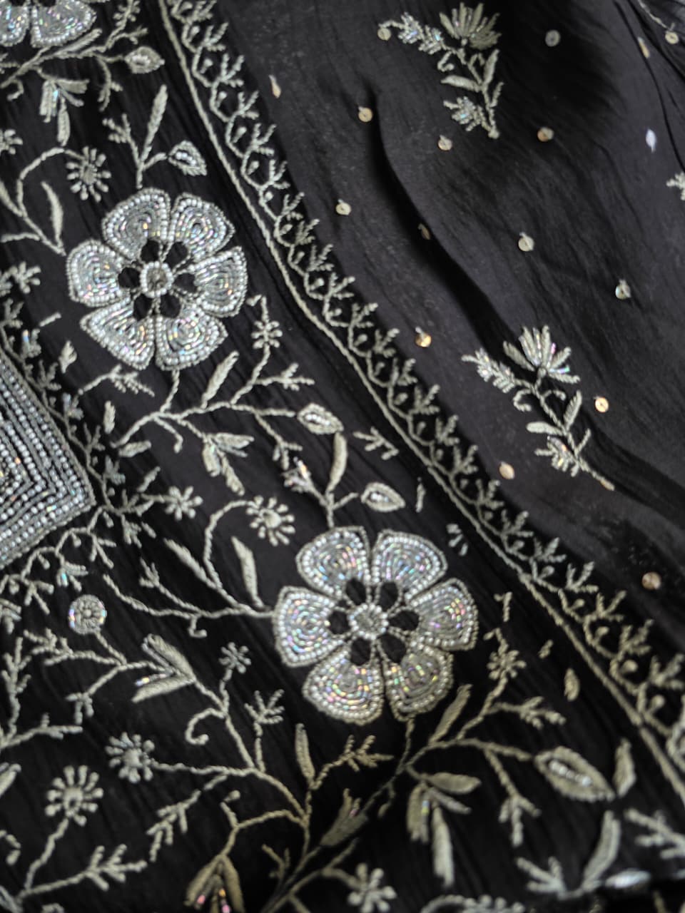Black Mal chanderi semistitched kurta dupatta with exquisite chikankari