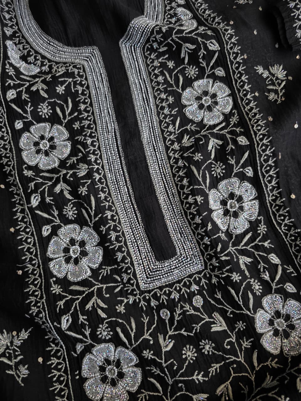 Black Mal chanderi semistitched kurta dupatta with exquisite chikankari