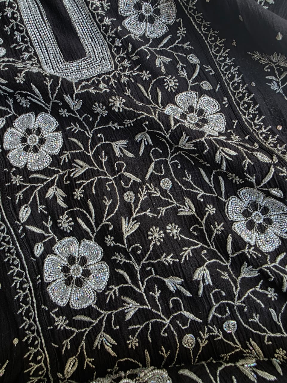 Black Mal chanderi semistitched kurta dupatta with exquisite chikankari