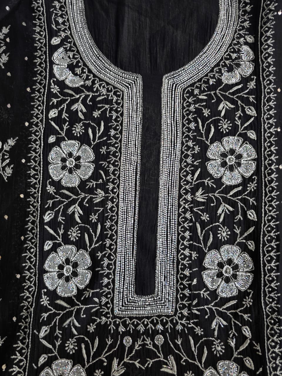Black Mal chanderi semistitched kurta dupatta with exquisite chikankari