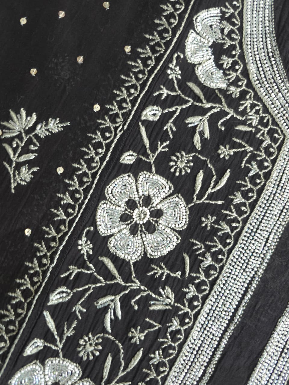 Black Mal chanderi semistitched kurta dupatta with exquisite chikankari