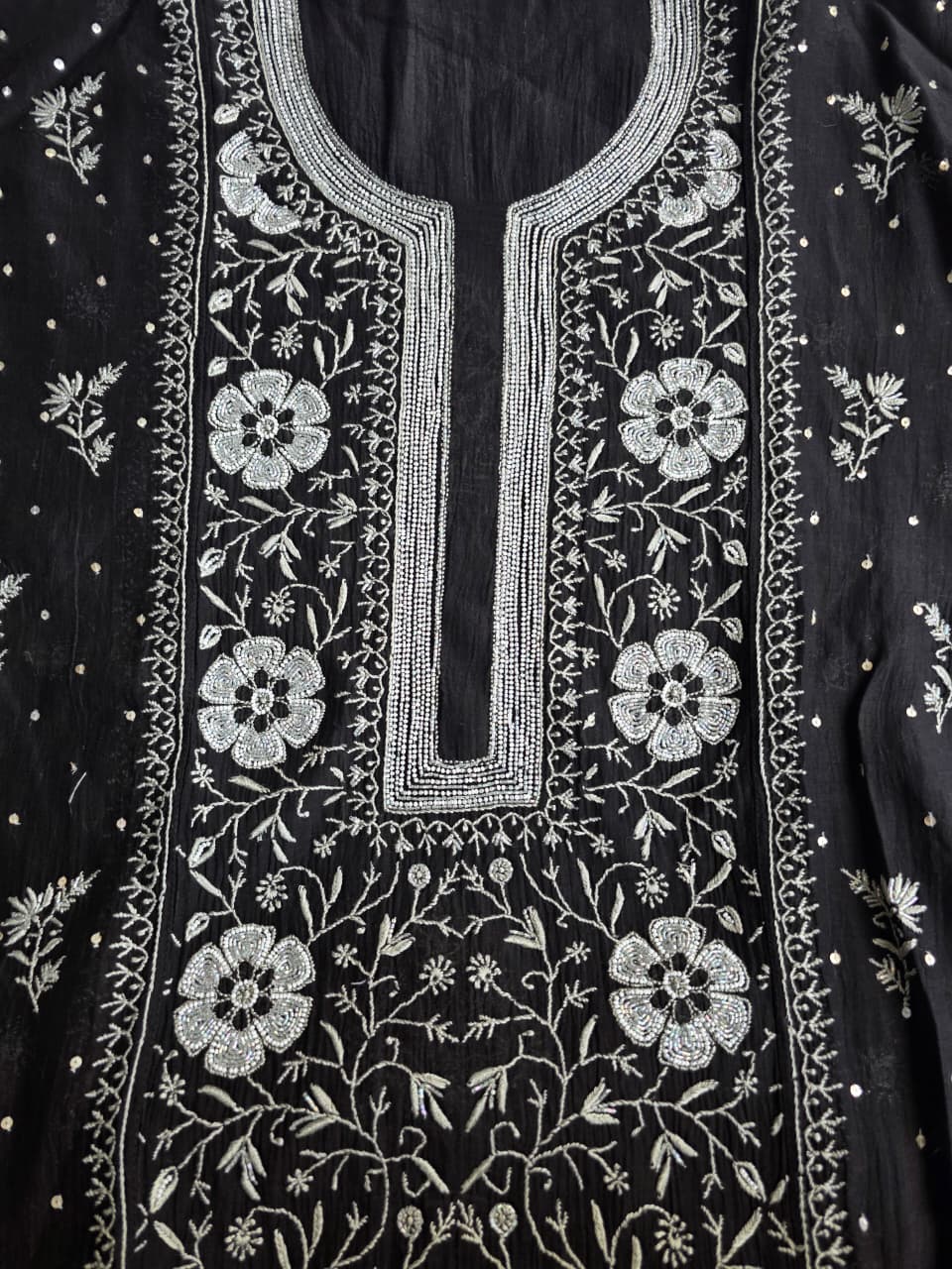 Black Mal chanderi semistitched kurta dupatta with exquisite chikankari