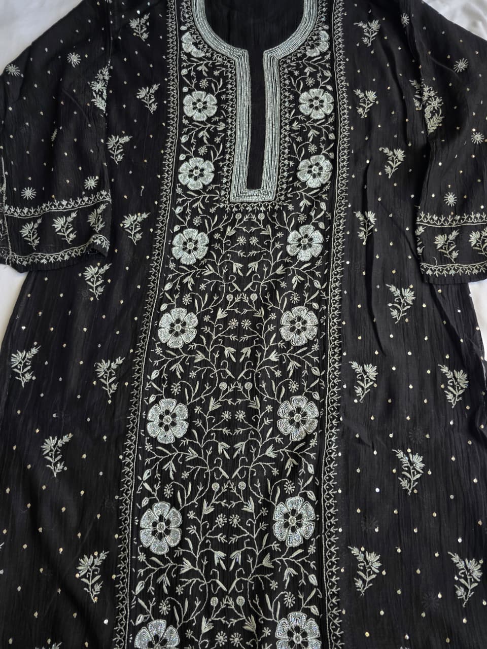 Black Mal chanderi semistitched kurta dupatta with exquisite chikankari